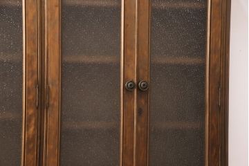 和製アンティーク　カバ材　ダイヤガラス　古い洋館の最高級大正ロマン二段重ねキャビネット(飾り棚、陳列棚、収納棚)(R-052302)