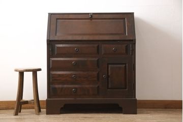 中古　北海道民芸家具　シンプルな美しさが際立つライティングビューロー(定価約34万円)(机、在宅ワーク、在宅用引き出し、ワークデスク)(R-052311)