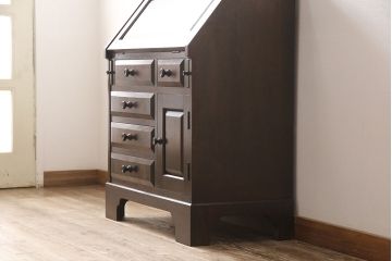 中古　北海道民芸家具　シンプルな美しさが際立つライティングビューロー(定価約34万円)(机、在宅ワーク、在宅用引き出し、ワークデスク)(R-052311)