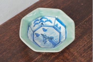 江戸期　古伊万里　青磁染付　深鉢(深皿、和食器)(R-052312)