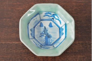 江戸期　古伊万里　青磁染付　深鉢(深皿、和食器)(R-052312)