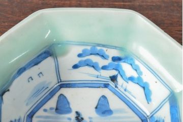 江戸期　古伊万里　青磁染付　深鉢(深皿、和食器)(R-052312)
