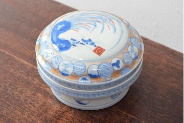 江戸後期〜幕末　色絵染付　蓋物(深鉢、深皿、和食器)(R-052313)