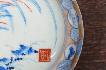 江戸後期〜幕末　色絵染付　蓋物(深鉢、深皿、和食器)(R-052313)