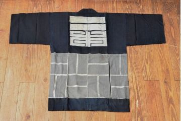 大正〜昭和初期　藍染木綿半纏2枚セット(古布、釡屋糸綿店)(R-052315)