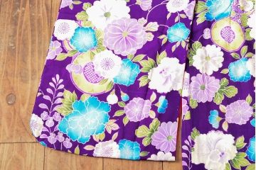 大正〜昭和初期　鼓に花柄　錦紗縮緬着物(正絹、古布)(R-052317)