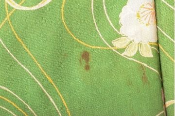 大正〜昭和初期　花柄　錦紗縮緬着物(正絹、古布)(R-052318)