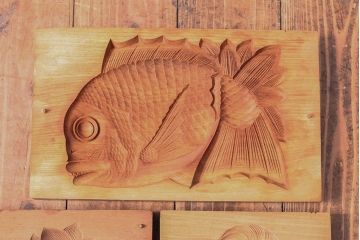 昭和レトロ　古い菓子型5点(鯛、亀、梅)(R-052322)