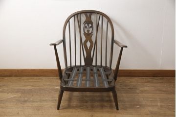 中古美品　ERCOL(アーコール)　上品な花柄が素敵な1人掛けソファ(ラウンジチェア、アームチェア、椅子、1シーターソファ)(R-052324)