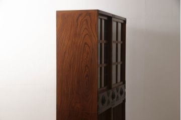 中古　超美品　岩谷堂箪笥　格子のデザインと美しい杢目が上質な和の雰囲気を醸し出す食器棚(キャビネット、収納棚、水屋箪笥、茶棚)(定価約70万円)(R-052337)