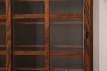 中古　超美品　岩谷堂箪笥　格子のデザインと美しい杢目が上質な和の雰囲気を醸し出す食器棚(キャビネット、収納棚、水屋箪笥、茶棚)(定価約70万円)(R-052337)