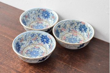 大清光緒年製 色絵染付 深鉢3点(深皿、伊万里、中国?)(R-052339)