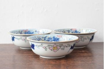 大清光緒年製 色絵染付 深鉢3点(深皿、伊万里、中国?)(R-052339)