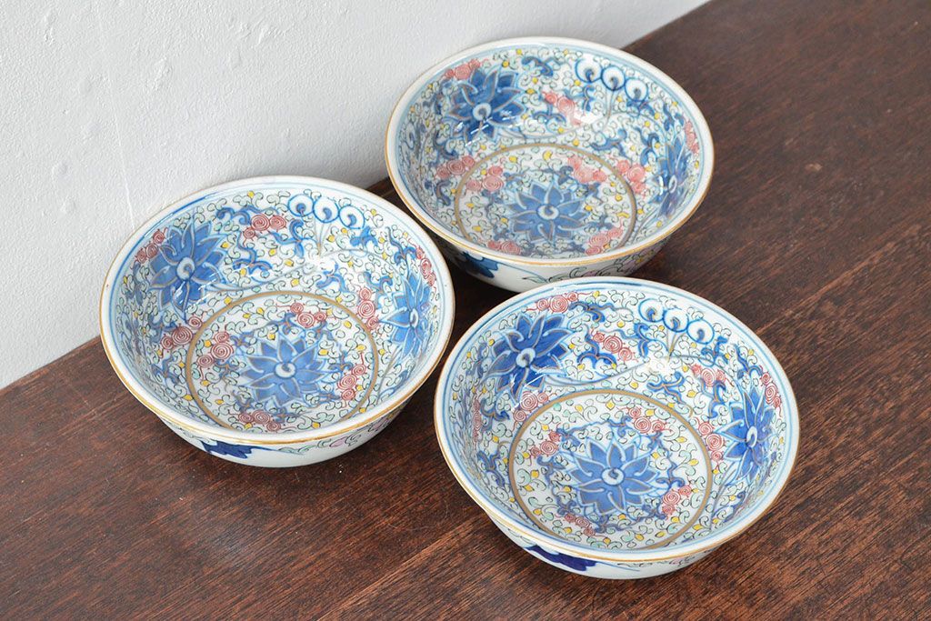 大清光緒年製 色絵染付 深鉢3点(深皿、伊万里、中国?)(R-052339)