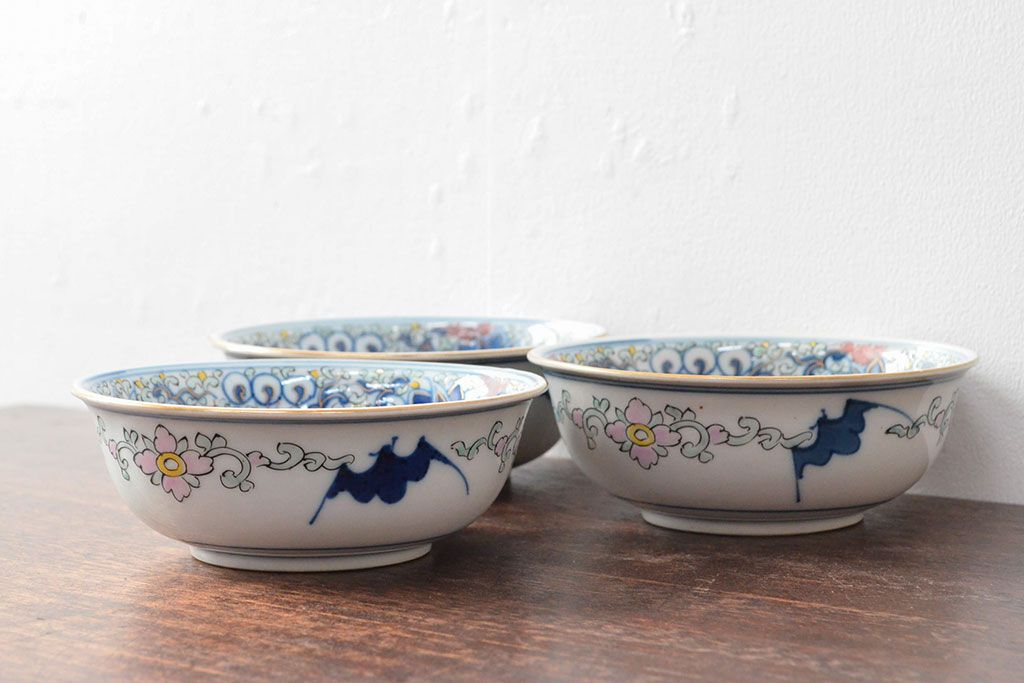 大清光緒年製 色絵染付 深鉢3点(深皿、伊万里、中国?)(R-052339)