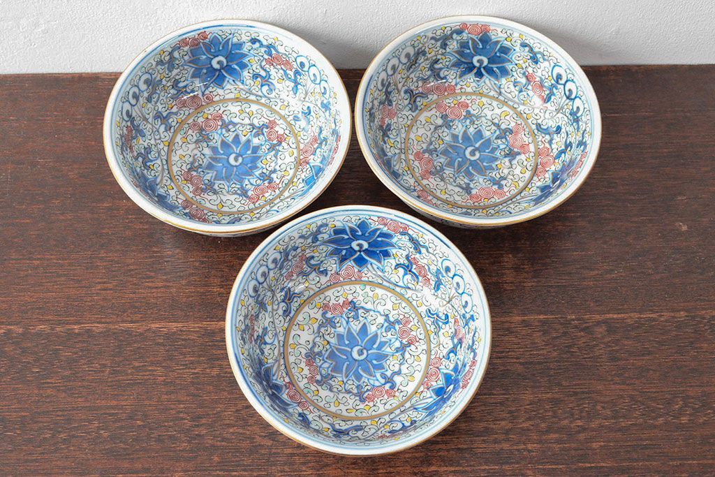 大清光緒年製 色絵染付 深鉢3点(深皿、伊万里、中国?)(R-052339)