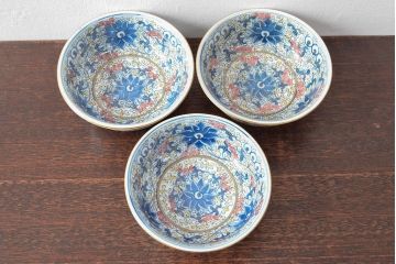 大清光緒年製 色絵染付 深鉢3点(深皿、伊万里、中国?)(R-052339)