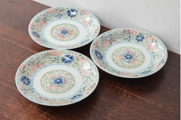 大清光緒年製　色絵染付　六寸皿3枚(伊万里、中国?)(R-052345)