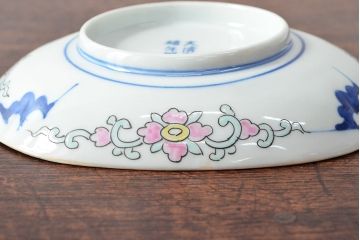 大清光緒年製　色絵染付　楕円変形皿3枚(伊万里、中国?)(R-052346)