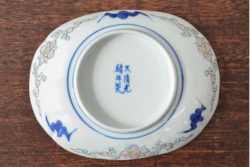 大清光緒年製　色絵染付　楕円変形皿3枚(伊万里、中国?)(R-052347)