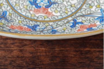 大清光緒年製　色絵染付　楕円変形皿3枚(伊万里、中国?)(R-052349)