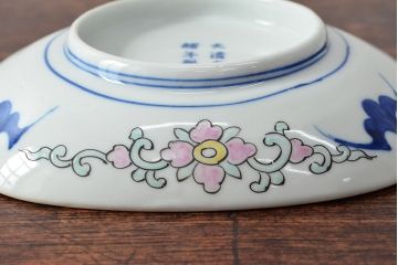大清光緒年製　色絵染付　楕円変形皿3枚(伊万里、中国?)(R-052349)