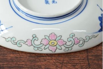 大清光緒年製　色絵染付　楕円変形皿3枚(伊万里、中国?)(R-052351)