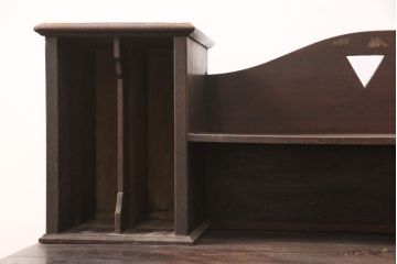 和製アンティーク　細々したものもすっきりまとめられる、収納付き帳場机(簿記机、在宅用ライティングビューロー、両袖机、在宅ワーク、在宅用文机、在宅用デスク)(R-052353)