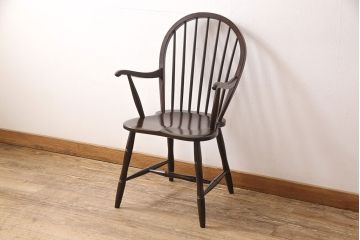 中古　美品　松本民芸家具　美しいシルエットが目を引く、#85リーチ型アームチェア(ダイニングチェア、板座チェア、椅子)(R-052355)