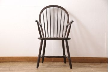 中古　美品　松本民芸家具　美しいシルエットが目を引く、#85リーチ型アームチェア(ダイニングチェア、板座チェア、椅子)(R-052355)