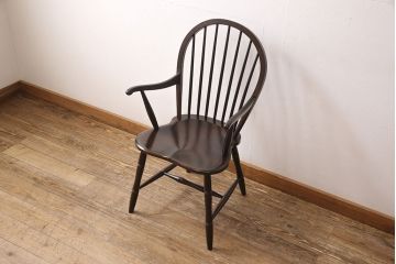 中古　美品　松本民芸家具　美しいシルエットが目を引く、#85リーチ型アームチェア(ダイニングチェア、板座チェア、椅子)(R-052355)