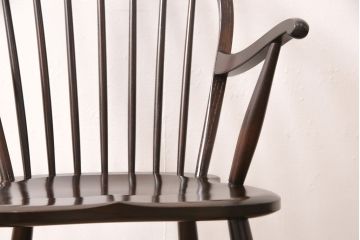 中古　美品　松本民芸家具　美しいシルエットが目を引く、#85リーチ型アームチェア(ダイニングチェア、板座チェア、椅子)(R-052355)