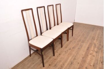 中古　デンマーク高級輸入家具　ローズウッド　高めの背もたれが印象的なチェア4脚セット(椅子、ダイニングチェア、北欧)(定価 4脚約60万円、北欧)(R-052362)