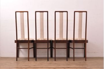 中古　デンマーク高級輸入家具　ローズウッド　高めの背もたれが印象的なチェア4脚セット(椅子、ダイニングチェア、北欧)(定価　4脚約60万円、北欧)(R-052363)