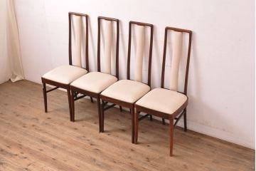 中古　デンマーク高級輸入家具　ローズウッド　高めの背もたれが印象的なチェア4脚セット(椅子、ダイニングチェア、北欧)(定価　4脚約60万円、北欧)(R-052364)