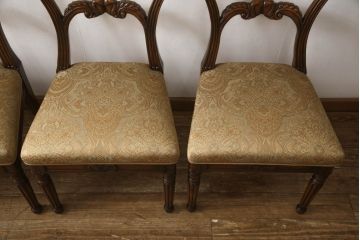 中古　超美品　イギリス高級輸入家具　MAITLAND SMITH(メートランドスミス)　細部まで凝ったデザインが美しいダイニングチェア4脚セット(定価　1脚約20万円)(椅子、イス)(R-052381)