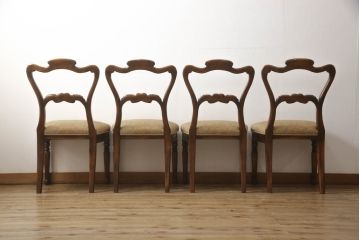 中古　超美品　イギリス高級輸入家具　MAITLAND SMITH(メートランドスミス)　細部まで凝ったデザインが美しいダイニングチェア4脚セット(定価　1脚約20万円)(椅子、イス)(R-052381)