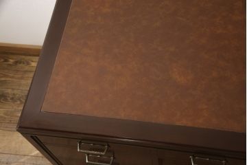 中古美品　神戸洋家具　メープル不二屋　シンプルさの中に洗練された美しさがあるレザートップデスク(机、在宅ワーク、在宅用ワークデスク)(R-052396)