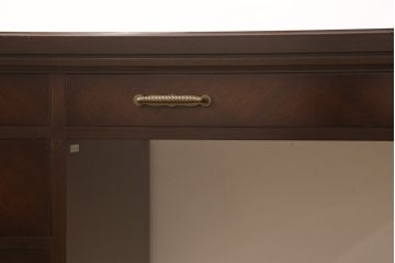 中古美品　神戸洋家具　メープル不二屋　シンプルさの中に洗練された美しさがあるレザートップデスク(机、在宅ワーク、在宅用ワークデスク)(R-052396)