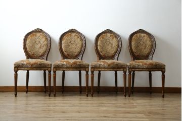 イタリアアンティーク　ロココ調のデザインが優雅なダイニングチェア4脚セット(R-052401)