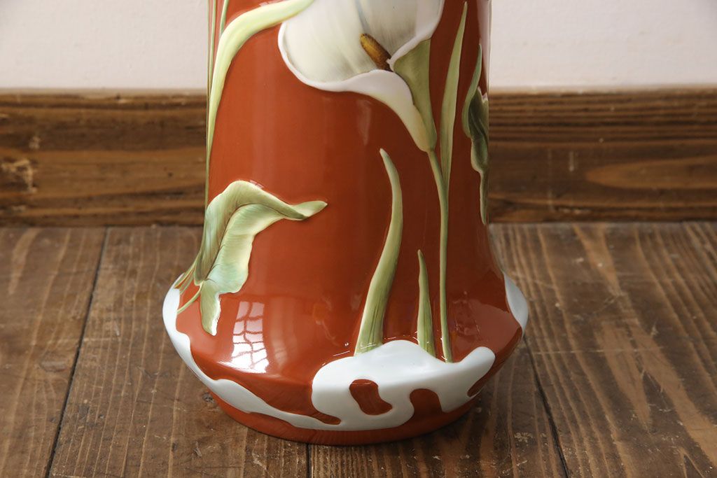 特大　ヘレンド　立体花柄花瓶　53cm(HEREND、フラワーベース、ハンガリー)(R-052413)