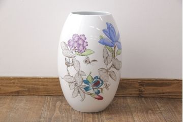 ヘレンド　ハンドペイント　花蝶文花瓶　38cm(HEREND、ハンガリー)(R-052414)