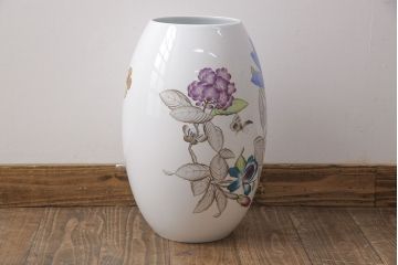 ヘレンド　ハンドペイント　花蝶文花瓶　38cm(HEREND、ハンガリー)(R-052414)