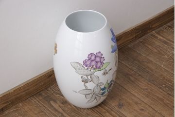 ヘレンド　ハンドペイント　花蝶文花瓶　38cm(HEREND、ハンガリー)(R-052414)