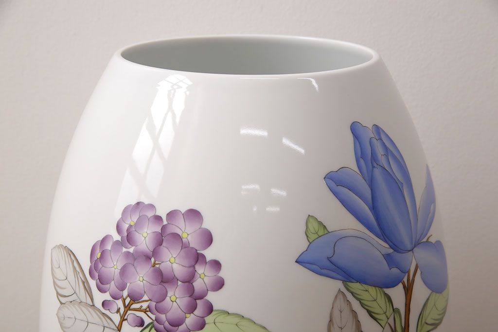 ヘレンド　ハンドペイント　花蝶文花瓶　38cm(HEREND、ハンガリー)(R-052414)