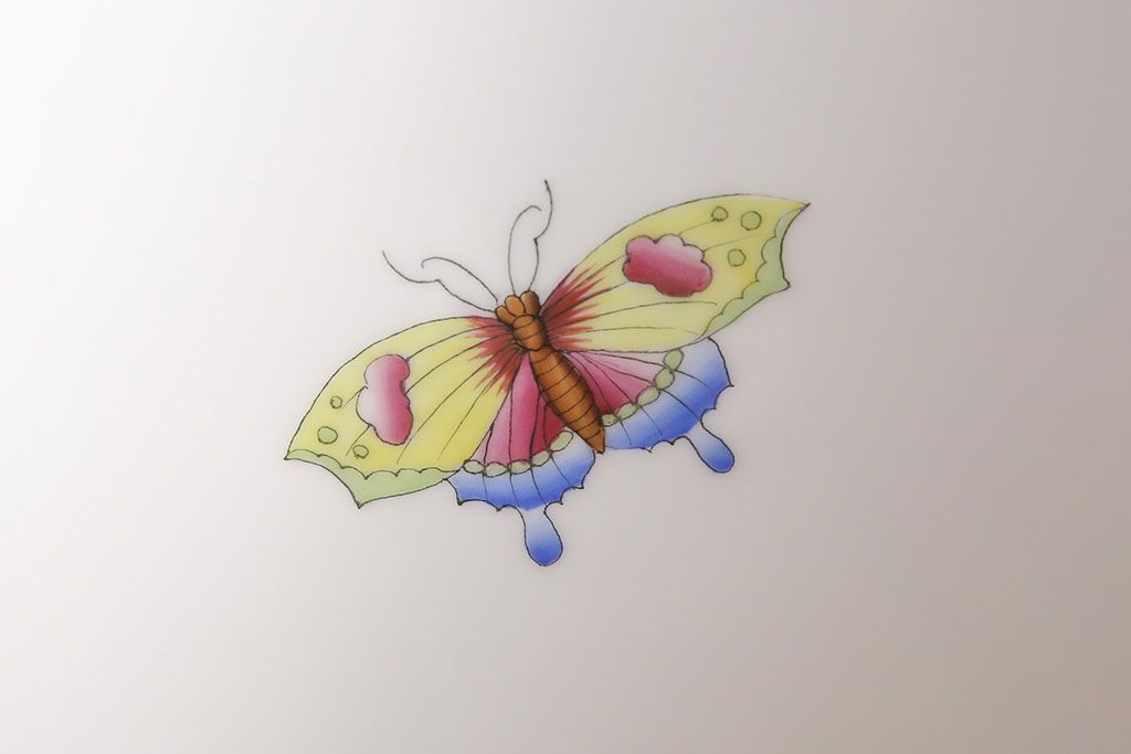 ヘレンド　ハンドペイント　花蝶文花瓶　38cm(HEREND、ハンガリー)(R-052414)