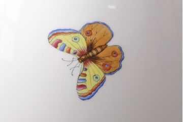 ヘレンド　ハンドペイント　花蝶文花瓶　38cm(HEREND、ハンガリー)(R-052414)