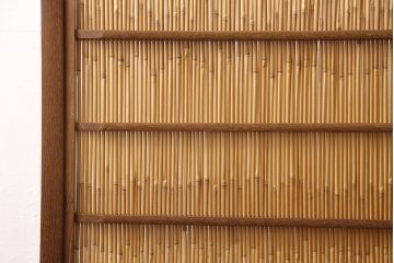 和製アンティーク　桑材・葦(ヨシ・アシ)　シンプルで涼しげな衝立(つい立て、パーテーション)(R-052417)