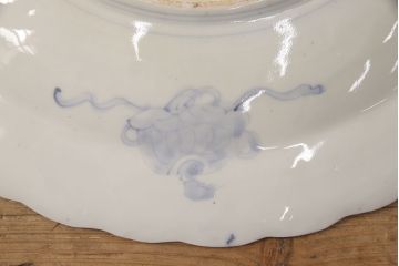 江戸期　古伊万里　花鳥にトンボとクモ　色絵一尺四寸大皿(和食器)(R-052419)
