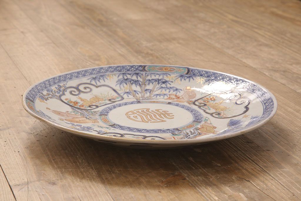 伊万里焼　兎に仙人図　染付　一尺三寸大皿(和食器)(R-052420)